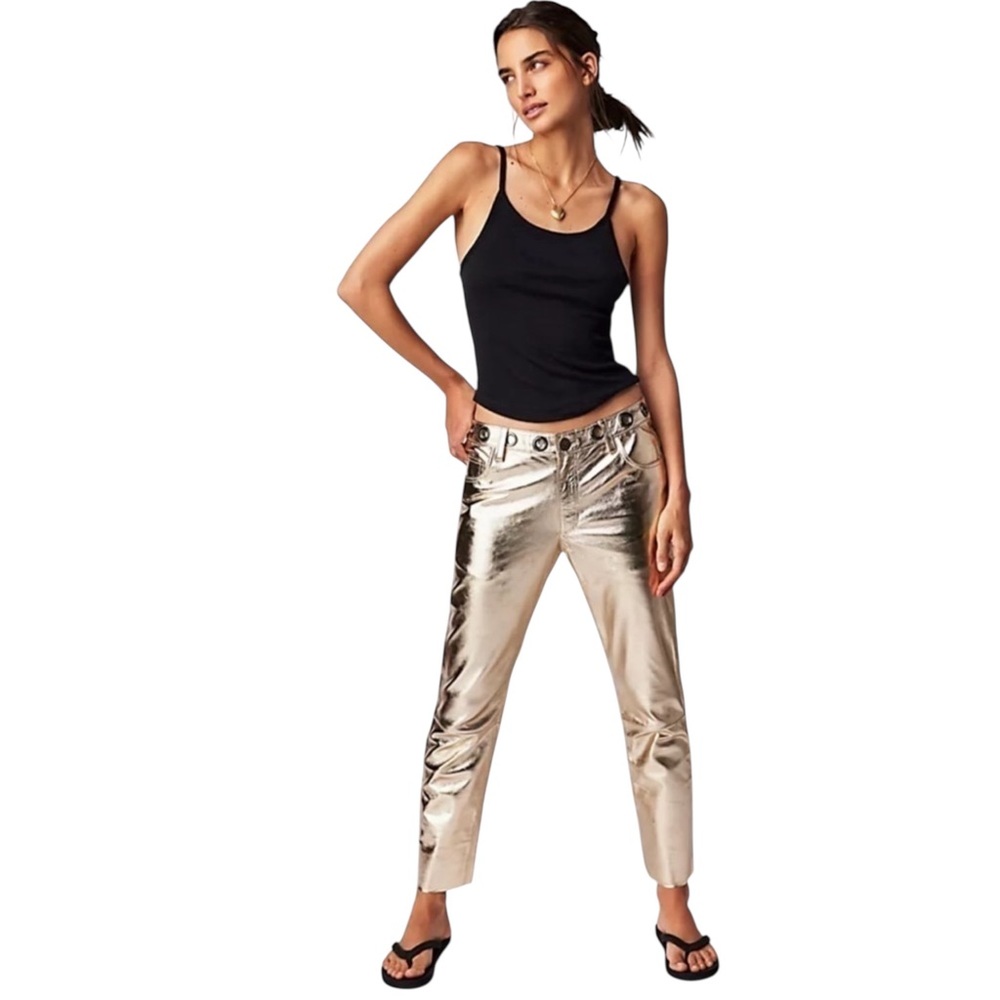 OneTeaspoon NWT Gold Leather Studded Drop Crotch Low Waisted  Pants in Sz S
